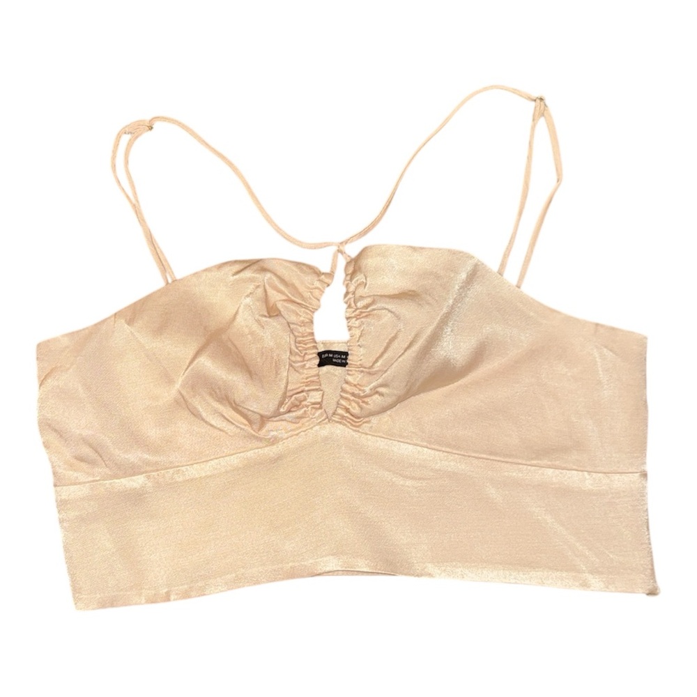 Zara Beige-Pink Satin Cut-Out Crop‎ Top size medium - Picture 4 of 10